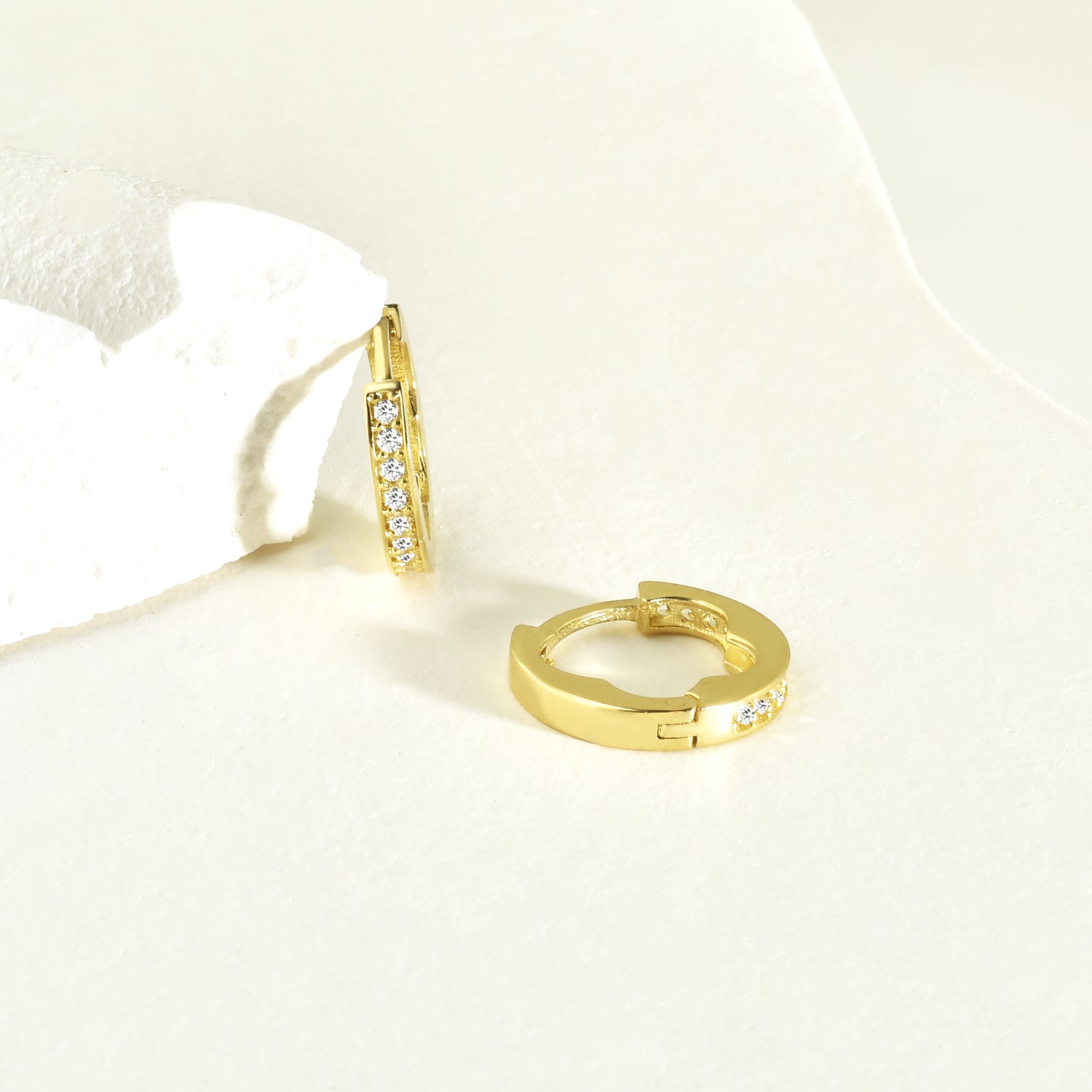 Infinity Huggie Diamond Hoops Earrings 14K Gold
