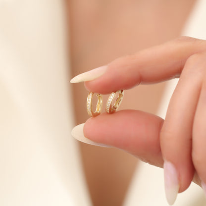 Infinity Huggie Diamond Hoops Earrings 14K Gold
