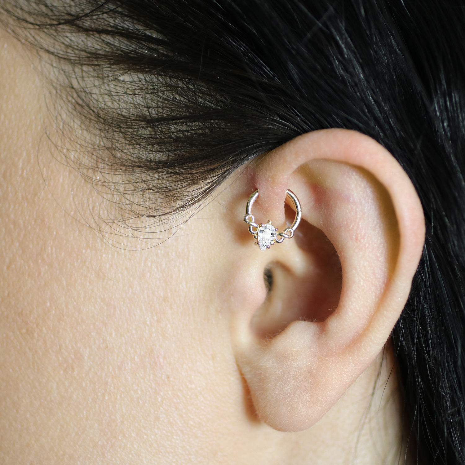 Eternal Spark Hoop Ear Piercing 14K Gold CZ Stone