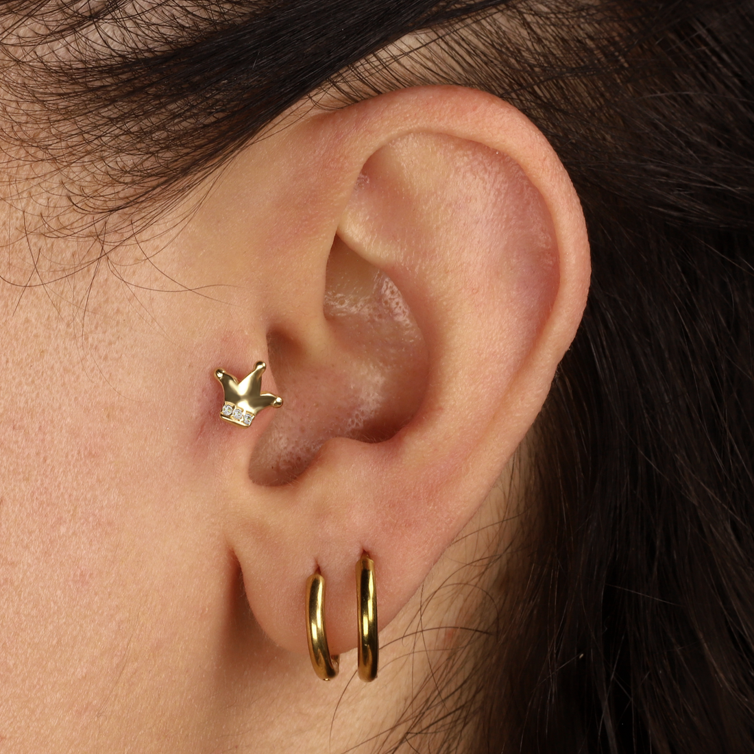 Royal Peak Flatback Ear Piercing 14K Gold with CZ Stone