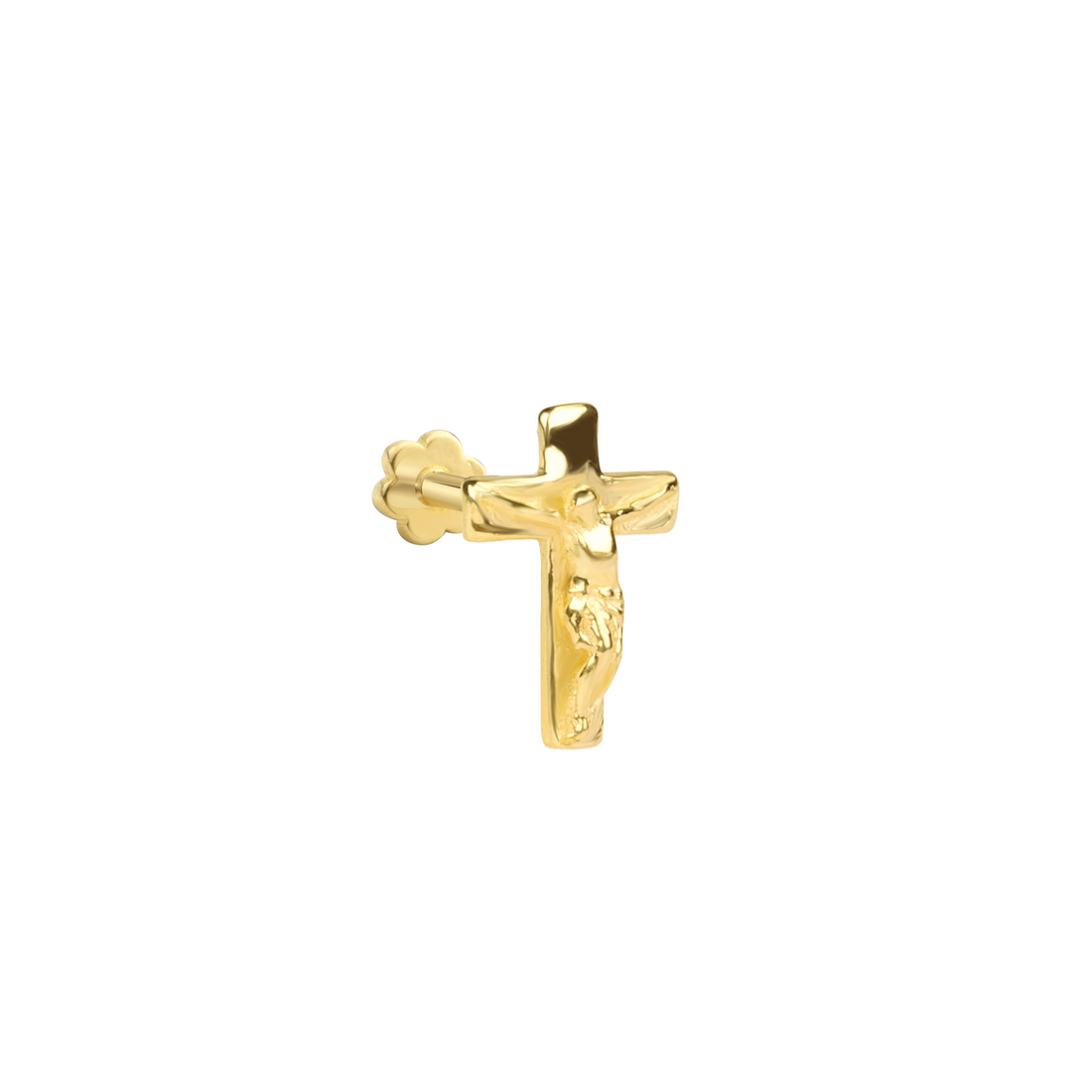 14K Gold Jesus Holy Cross Flatback Ear Piercing