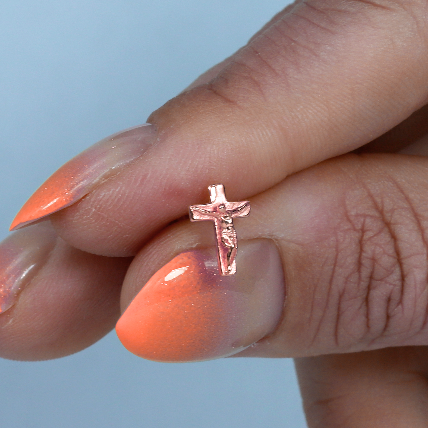 Jesus Holy Cross Flatback Ear Piercing 14K Gold