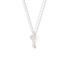 Bright, cool 14K white gold version of the key initial necklace, close in look to polished silver
