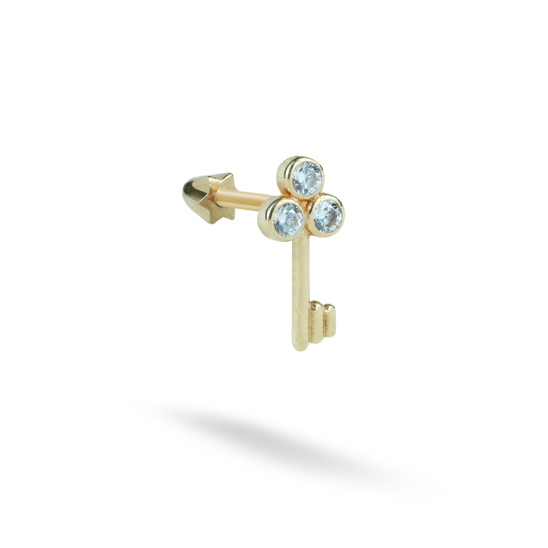 Key Flatback Ear Piercing 14K Gold with CZ Stone