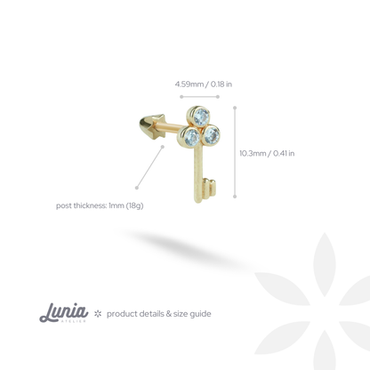 Key Flatback Ear Piercing 14K Gold with CZ Stone