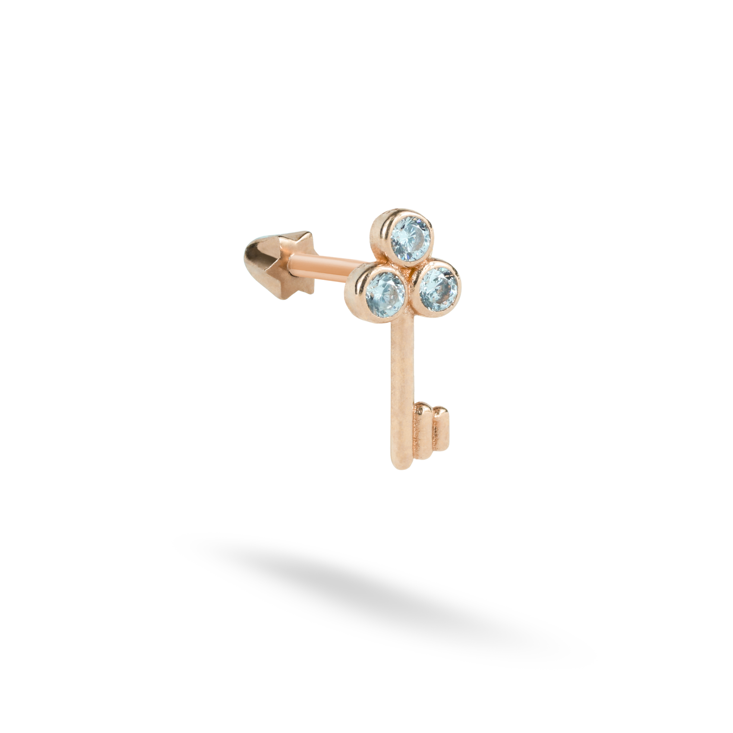 Key Flatback Ear Piercing 14K Gold with CZ Stone