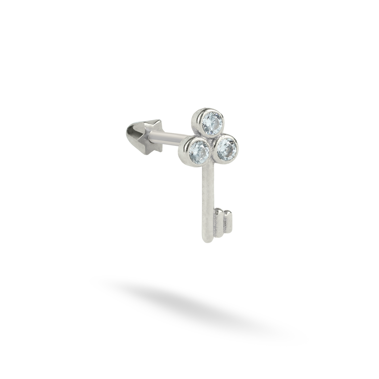 Key Flatback Ear Piercing 14K Gold with CZ Stone
