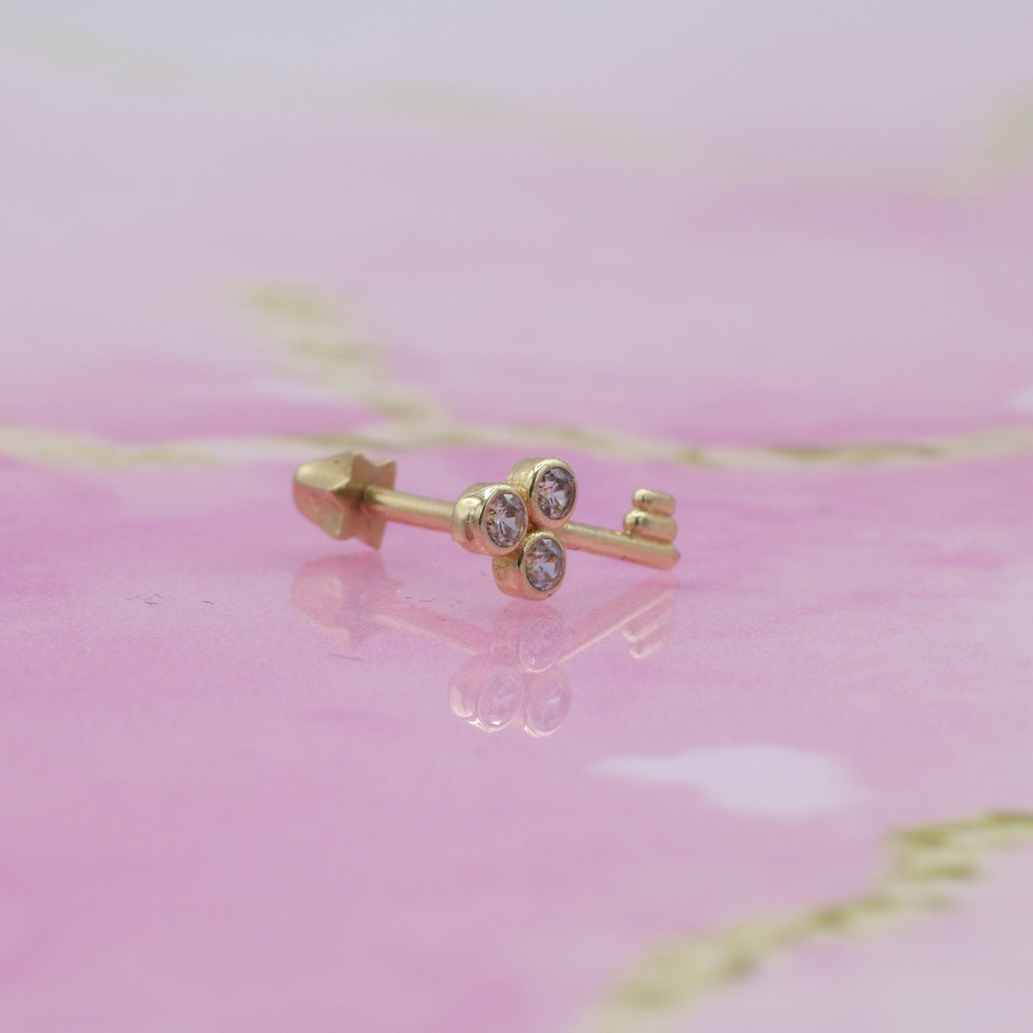 Key Flatback Ear Piercing 14K Gold with CZ Stone