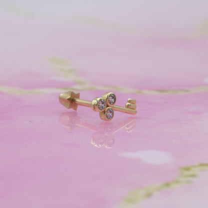 Key Flatback Ear Piercing 14K Gold with CZ Stone