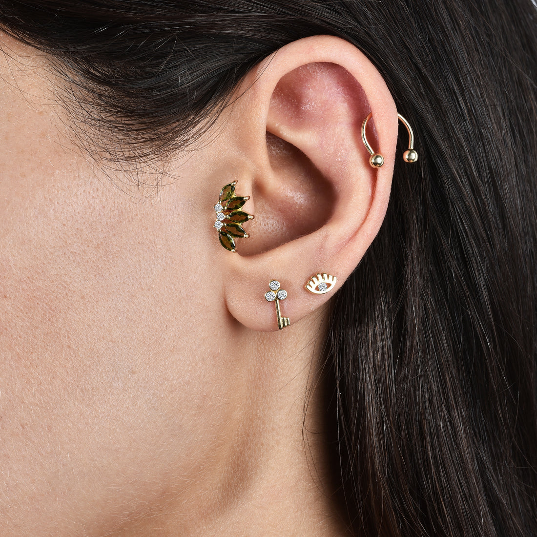 14K Gold Key CZ Stone Flatback Ear Piercing






