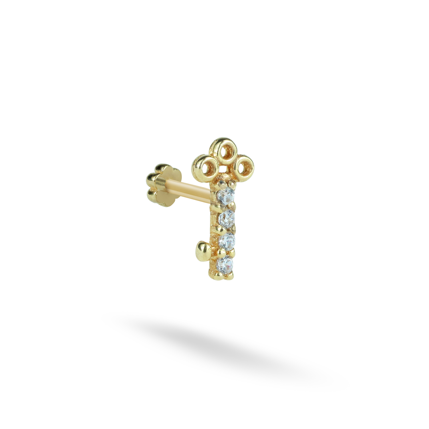 Keystone Flatback Ear Piercing 14K Gold with CZ Stone