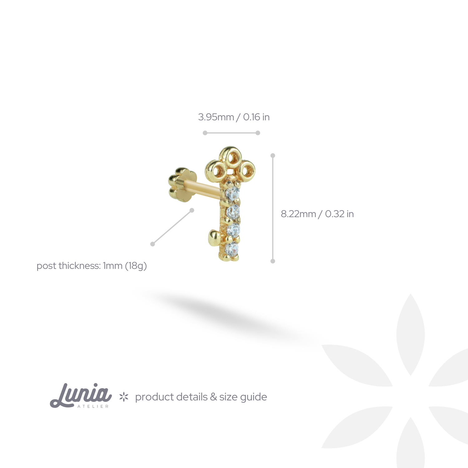 Keystone Flatback Ear Piercing 14K Gold with CZ Stone