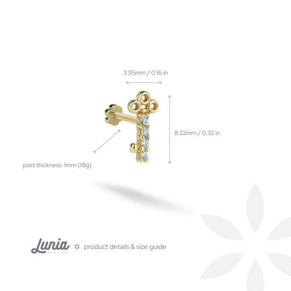 Keystone Flatback Ear Piercing 14K Gold with CZ Stone