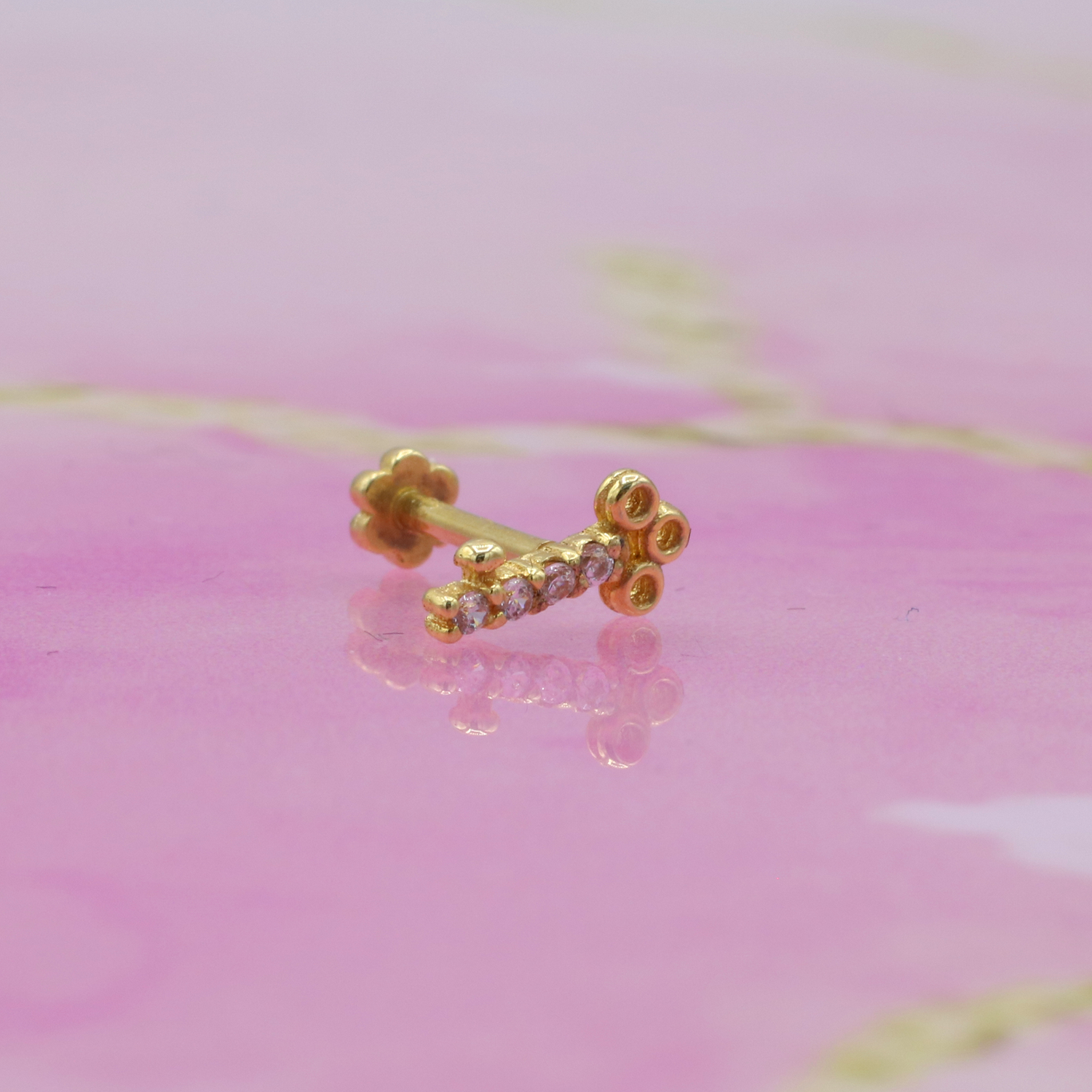 Keystone Flatback Ear Piercing 14K Gold with CZ Stone