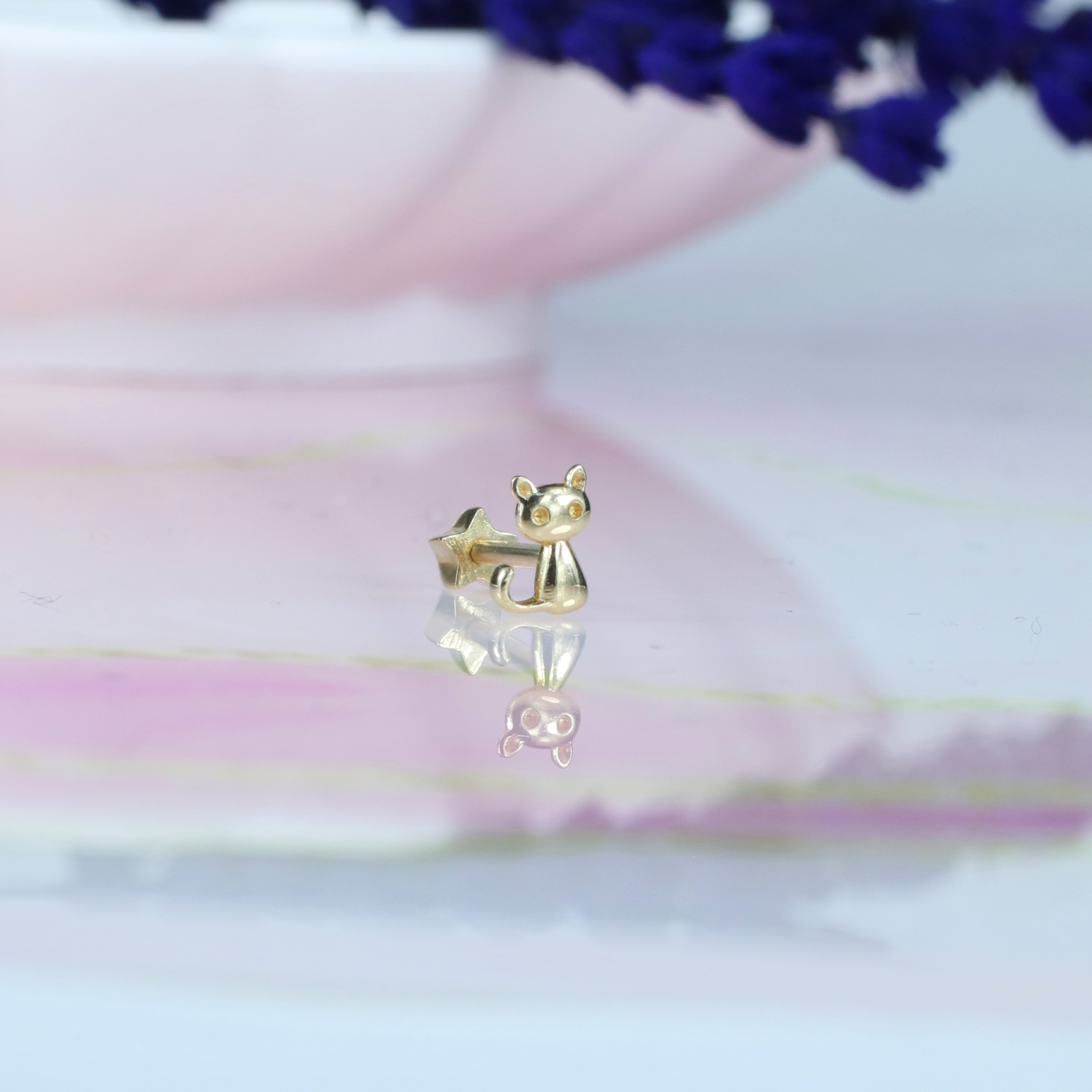 Kitty Flatback Ear Piercing 14K Gold