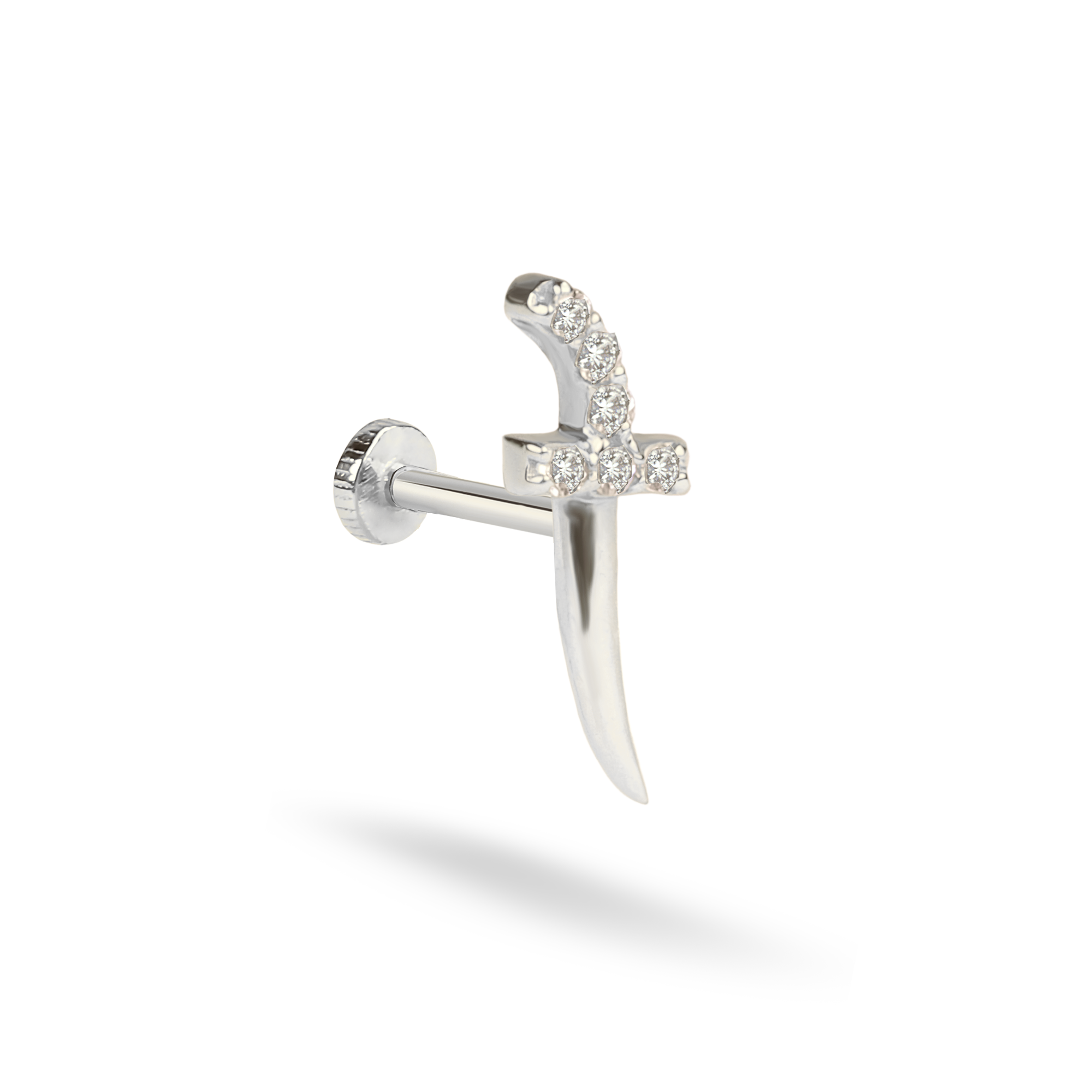Knife Stone Flatback Ear Piercing 14K Gold with CZ Stone