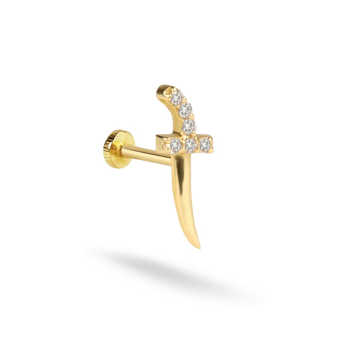 Knife Stone Flatback Ear Piercing 14K Gold with CZ Stone