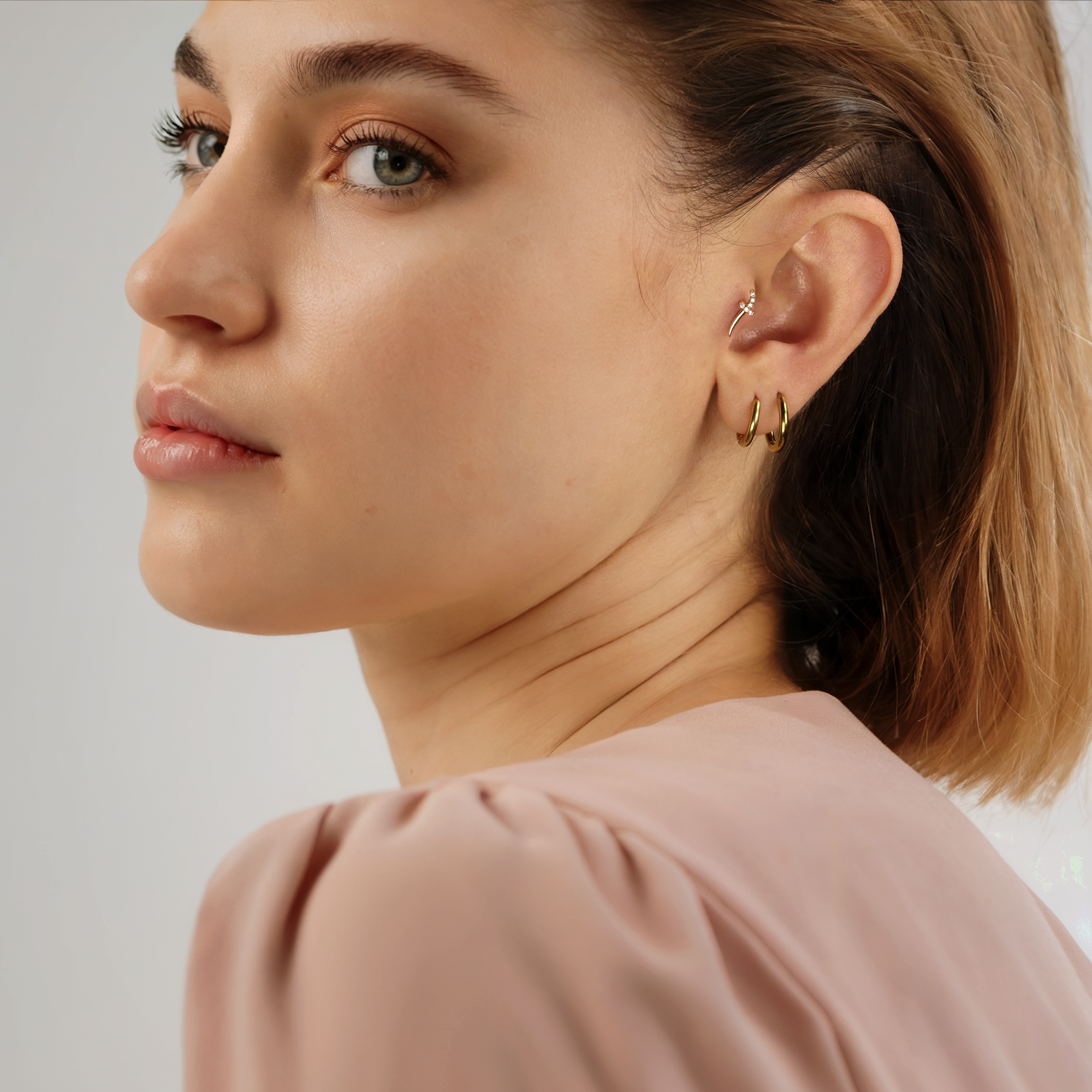 Knife Stone Flatback Ear Piercing 14K Gold with CZ Stone