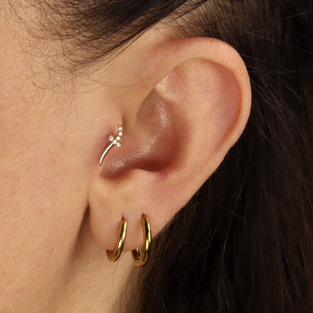Blade Stone Flatback Ear Piercing 14K Gold with CZ Stone