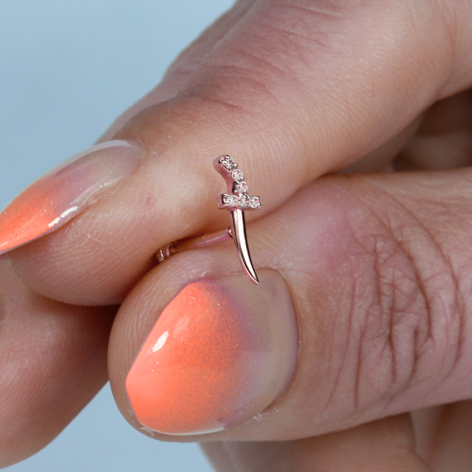 Knife Stone Flatback Ear Piercing 14K Gold with CZ Stone
