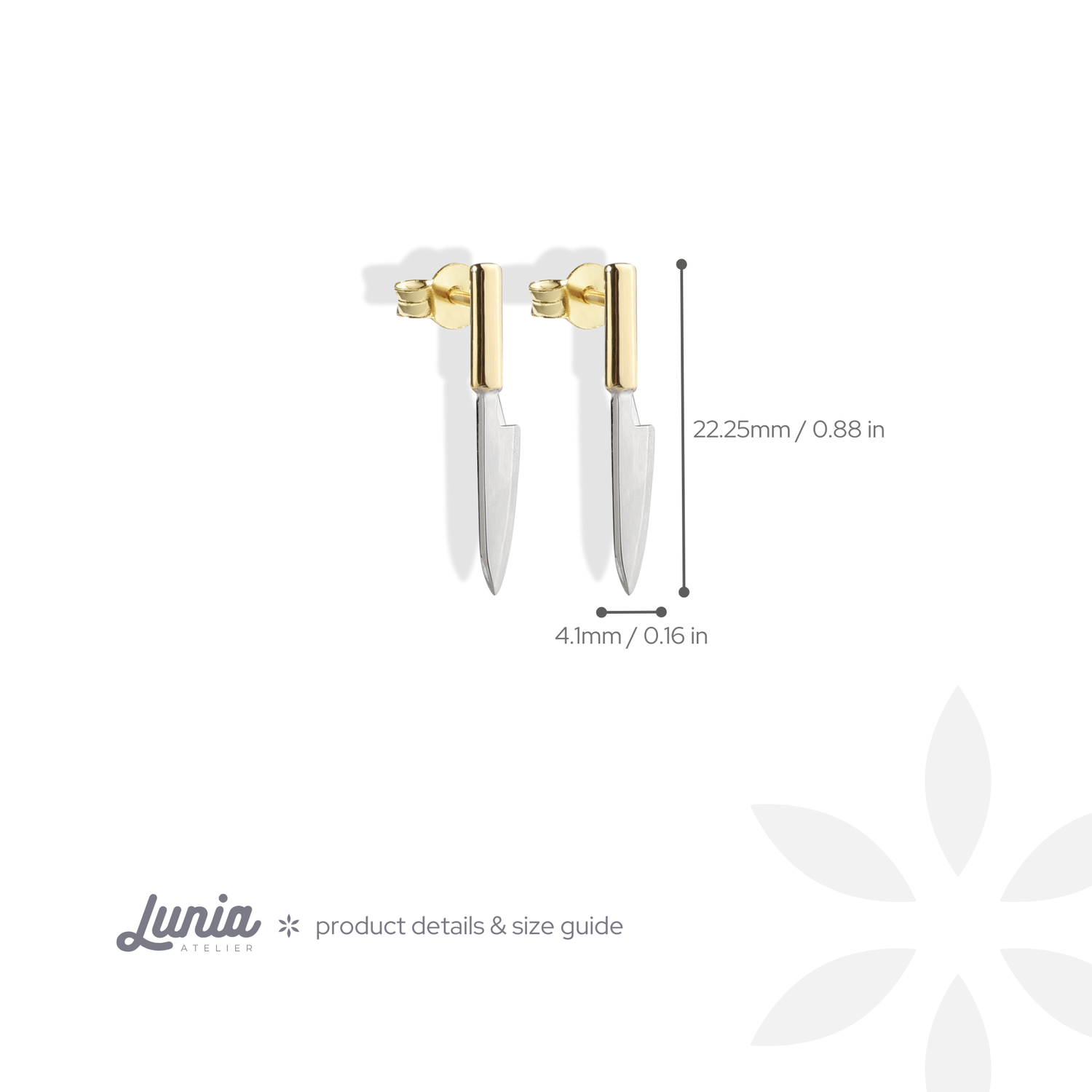 Knife Stud 14K Gold Earrings / Silver