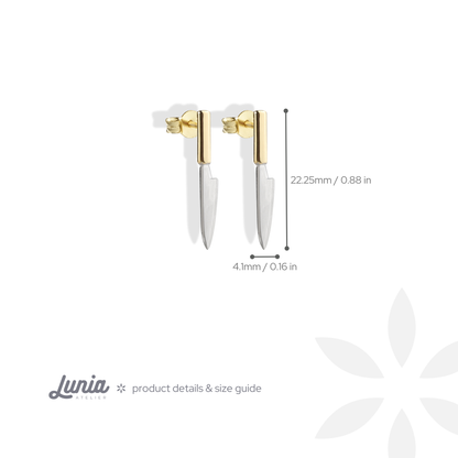 Knife Stud 14K Gold Earrings / Silver
