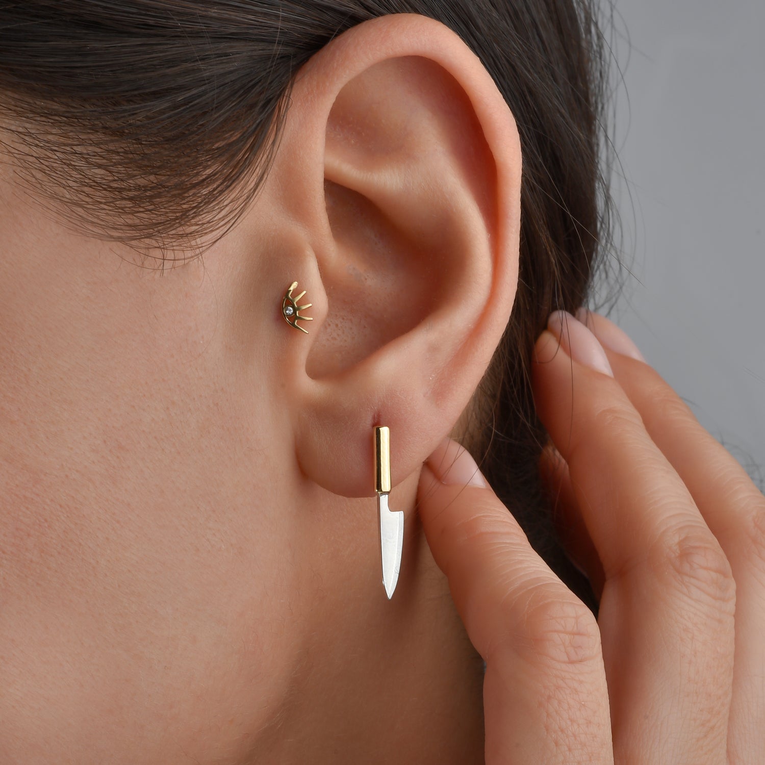 Knife Stud 14K Gold Earrings / Silver