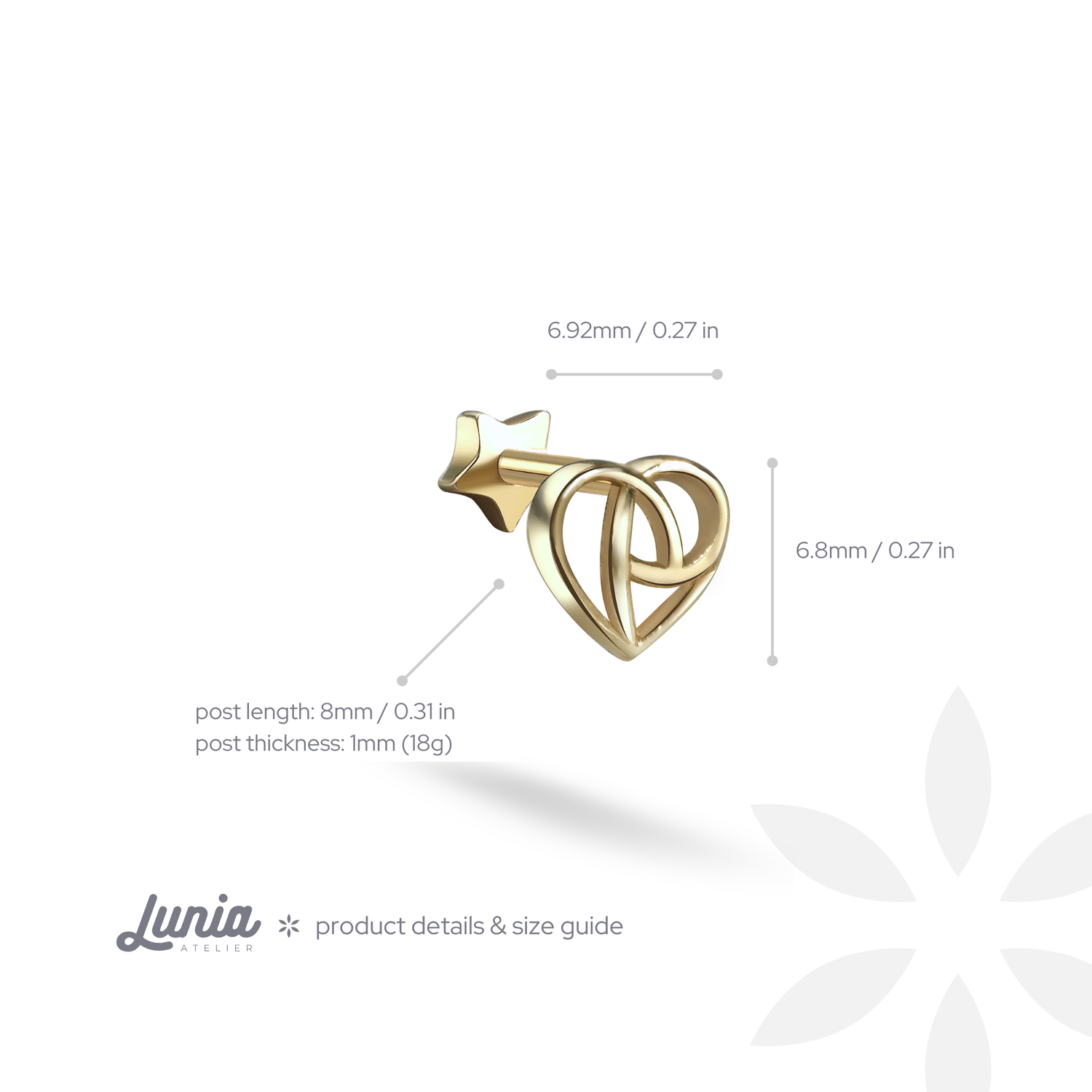Knot Heart Flatback Ear Piercing 14K Gold