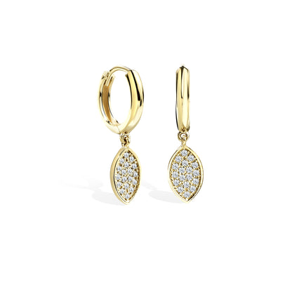 Leaf Dangle Diamond Hoops Earrings 14K Gold