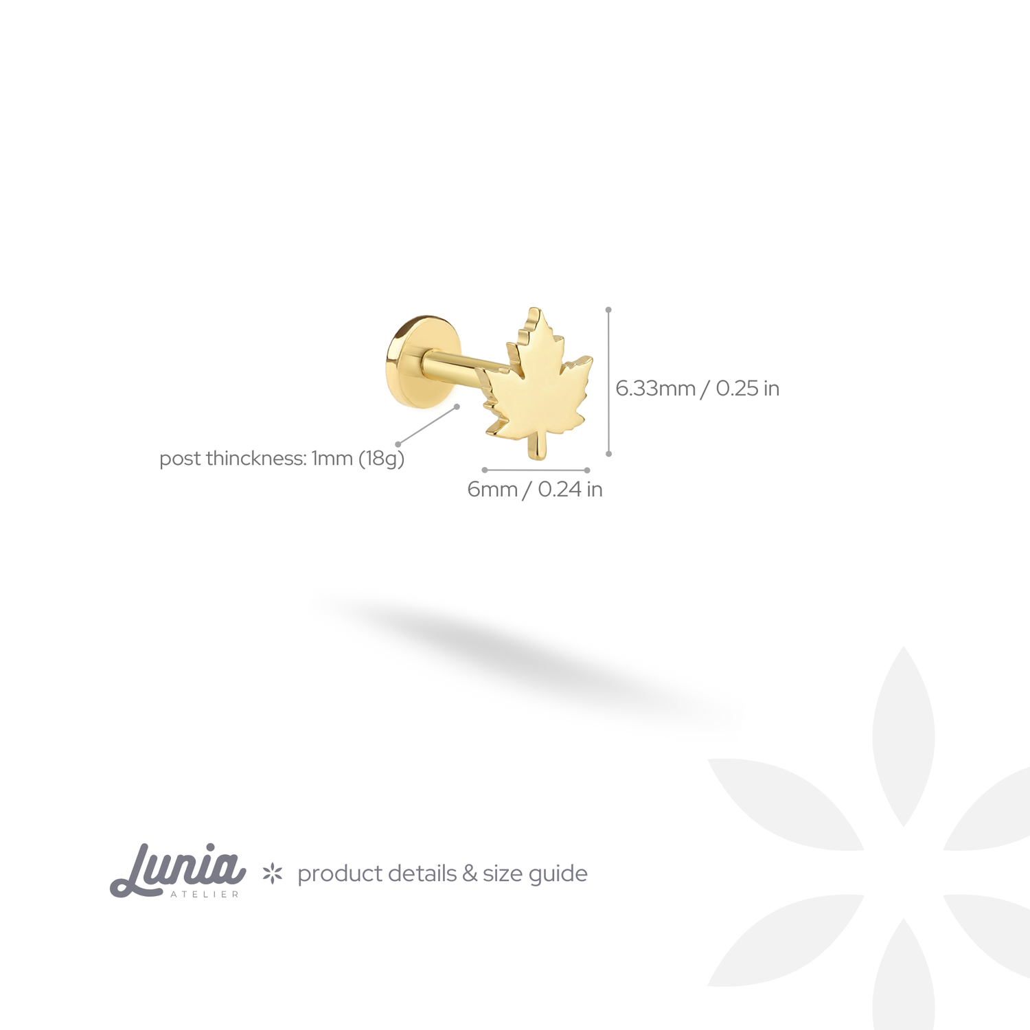 Leaf Flatback Ear Piercing 14K Gold / Silver