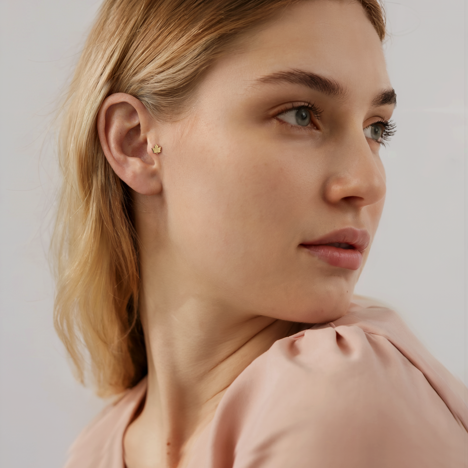 Leaf Flatback Ear Piercing 14K Gold / Silver