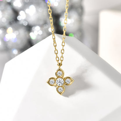 Leaf Flower Diamond Necklace 14K Gold