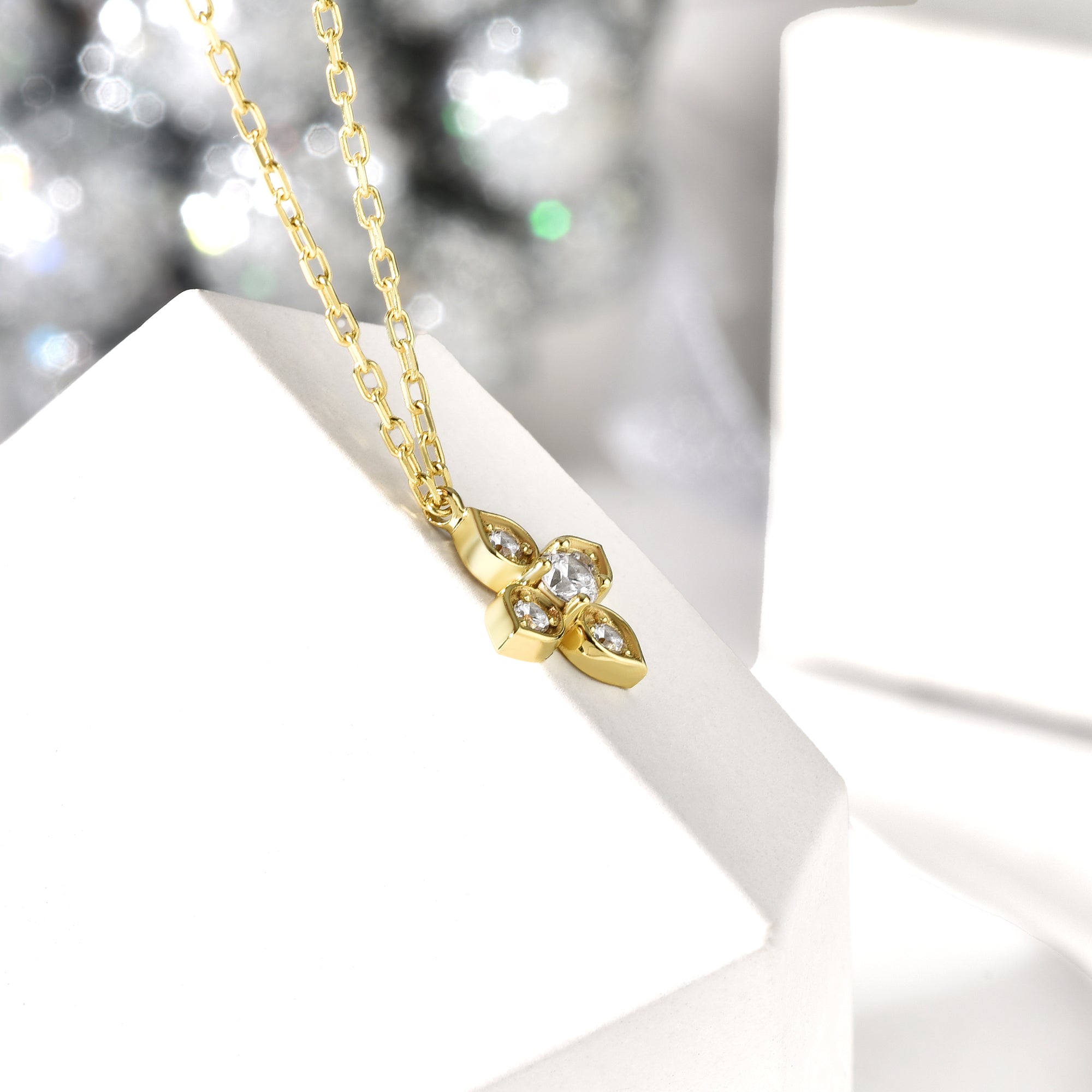 Leaf Flower Diamond Necklace 14K Gold