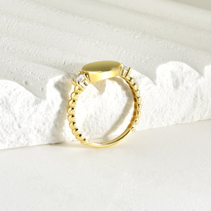 Letter Detail Diamond Stone Custom Ring 14K Gold