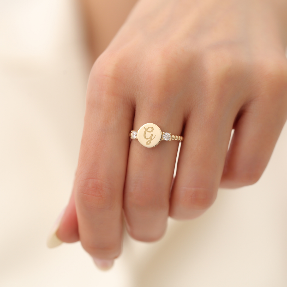 Diamond Accent Letter Ring in 14K Gold