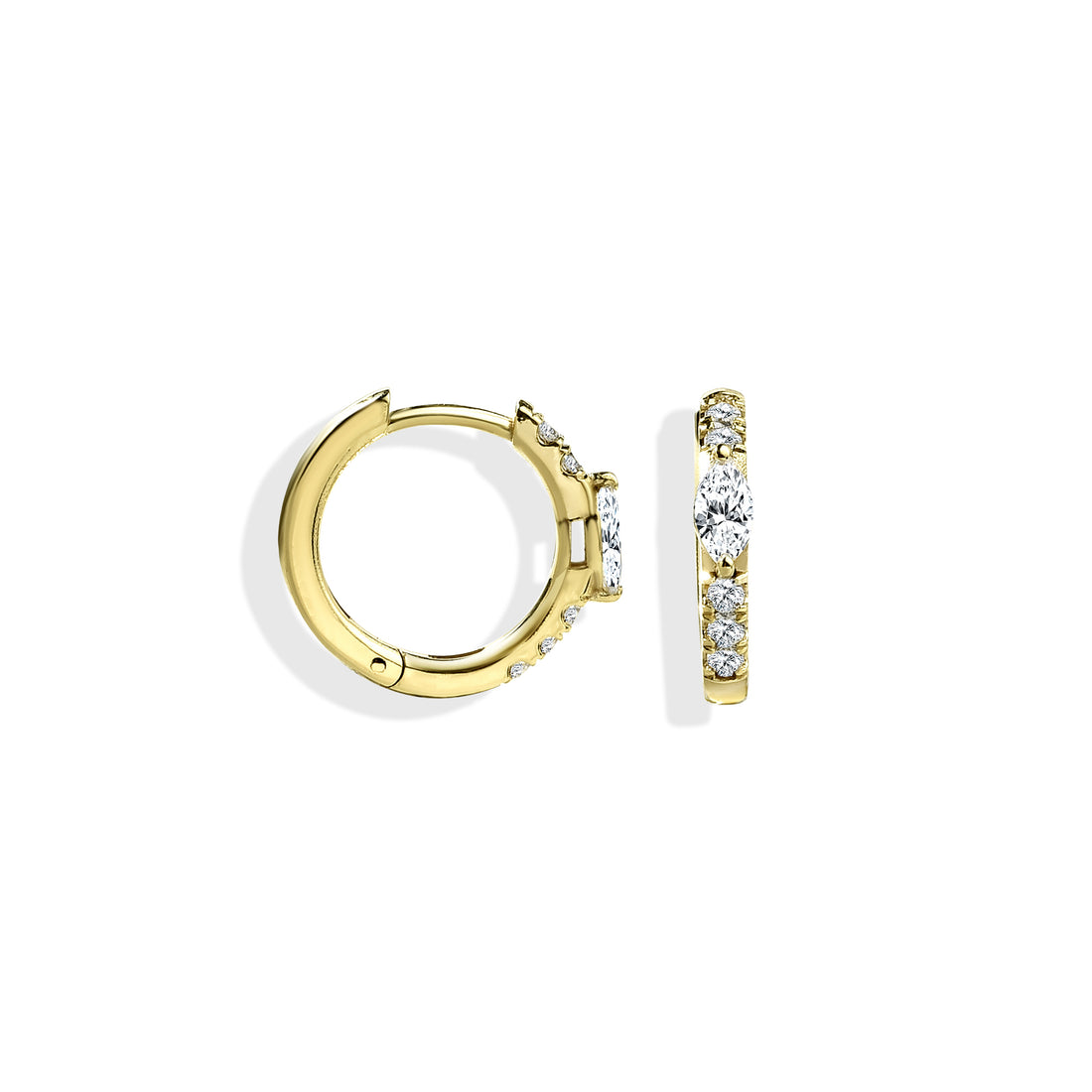 Light Strokes Diamond Hoops Earrings 14K Gold