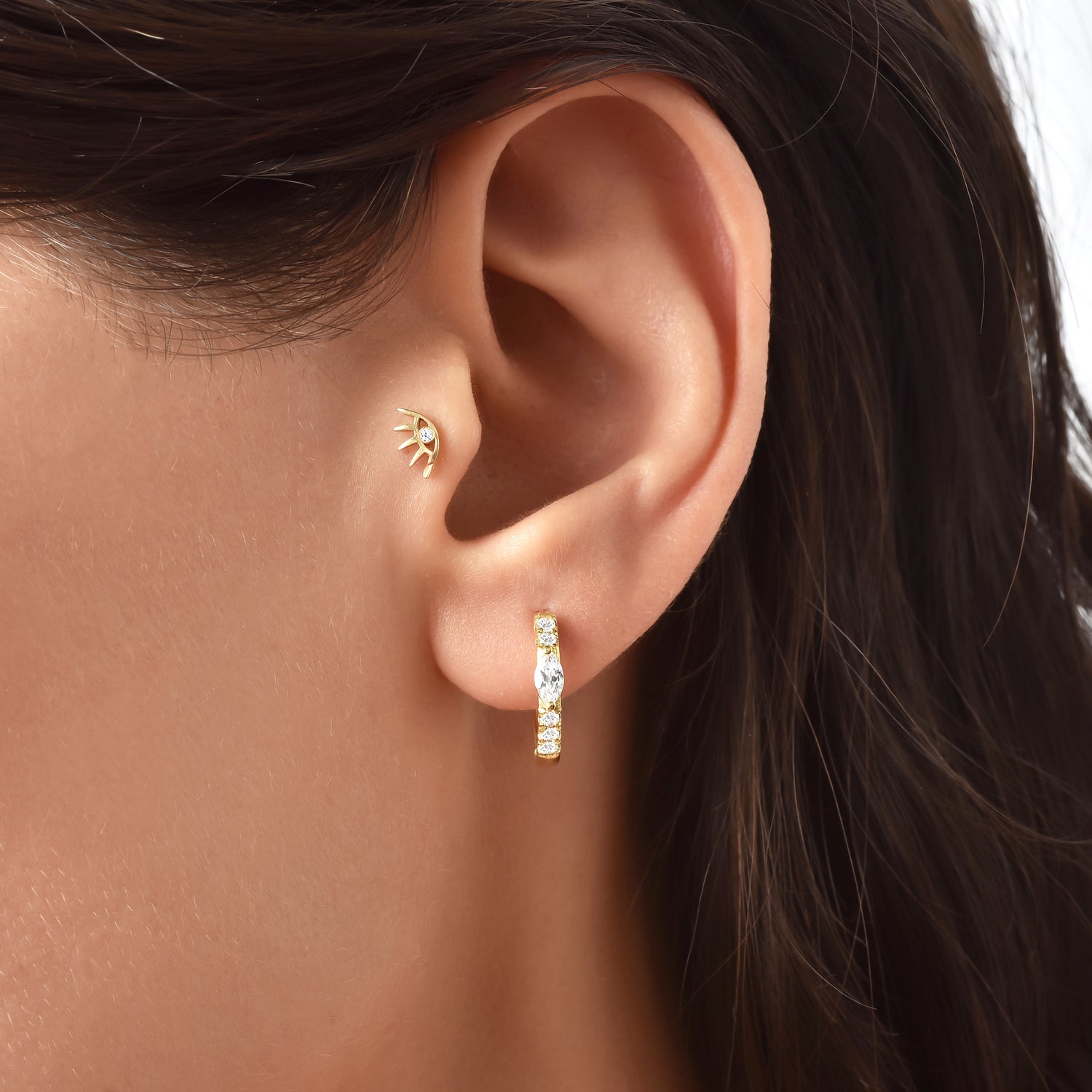 14K Gold Diamond Light Strokes Hoop Earrings
