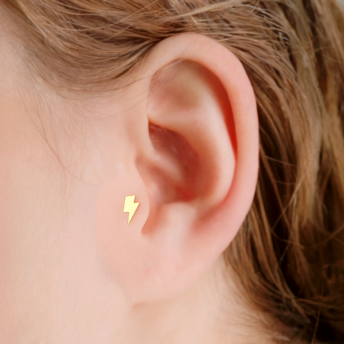 Lightning Bolt Ear Piercing Flat Back in 14K Gold