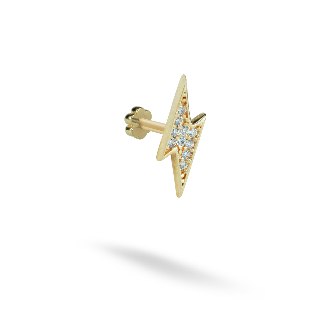 Lightning Flatback Ear Piercing 14K Gold with CZ Stone