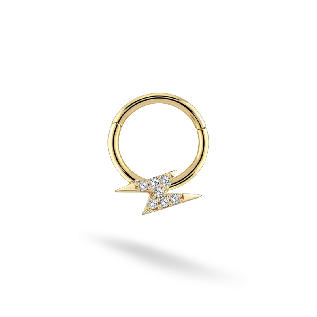 Lightning Hoop Ear Diamond Piercing 14K Gold CZ Stone