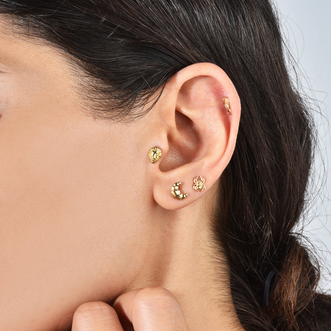Regal Lion Flatback Gold Ear Piercing
