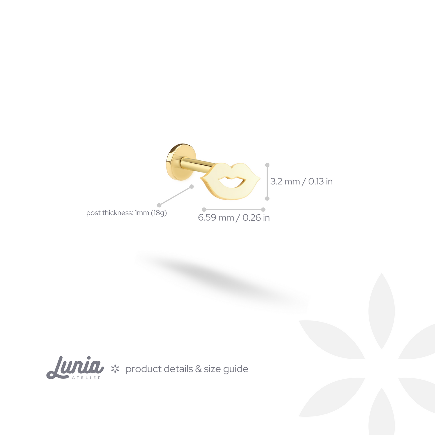 Lips Flatback Ear Piercing 14K Gold
