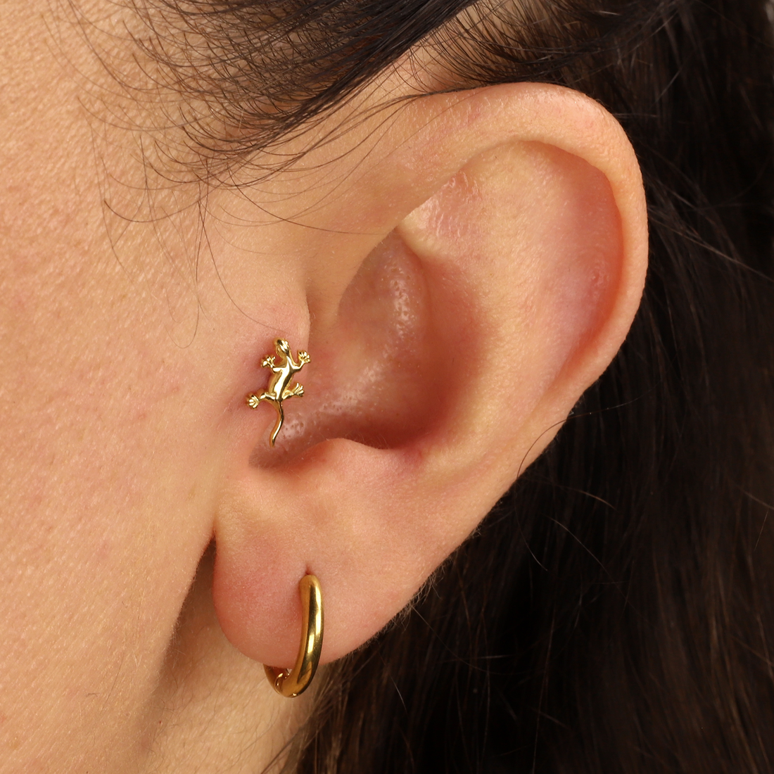 14K Gold Lizard Flatback Ear Piercing