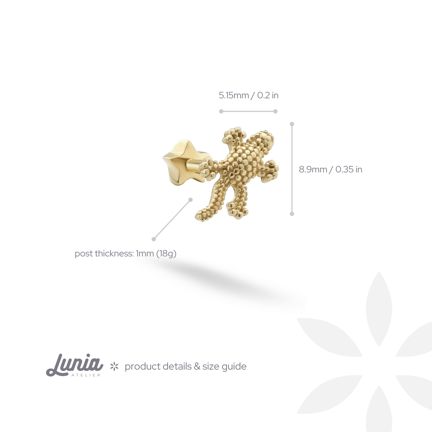 Lizard Flatback Ear Piercing 14K Gold