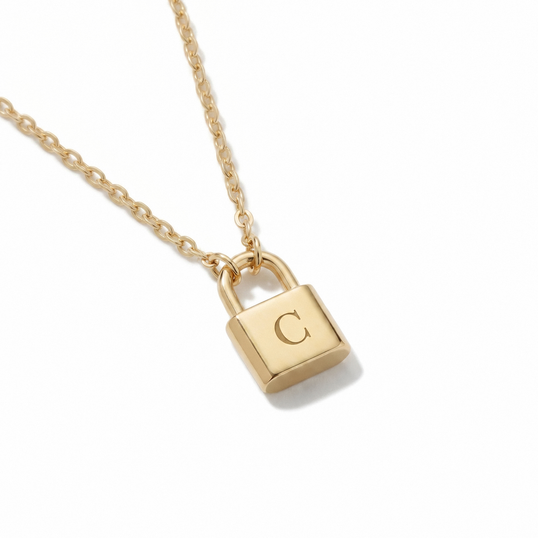 Lock Initial Custom Necklace in 14K Solid Gold and Sterling Silver