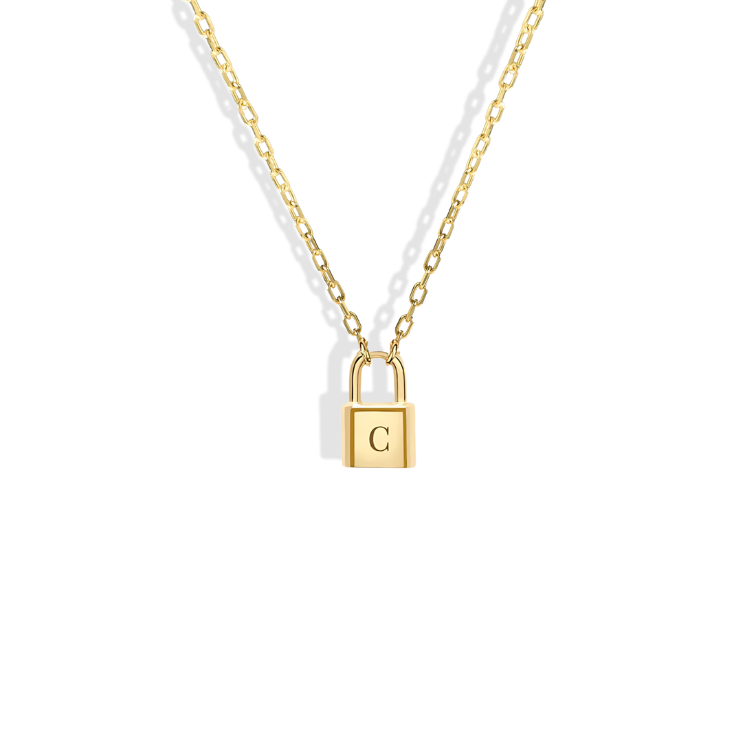 Lock Initial Necklace 14K Gold