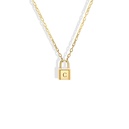 Lock Initial Necklace 14K Gold