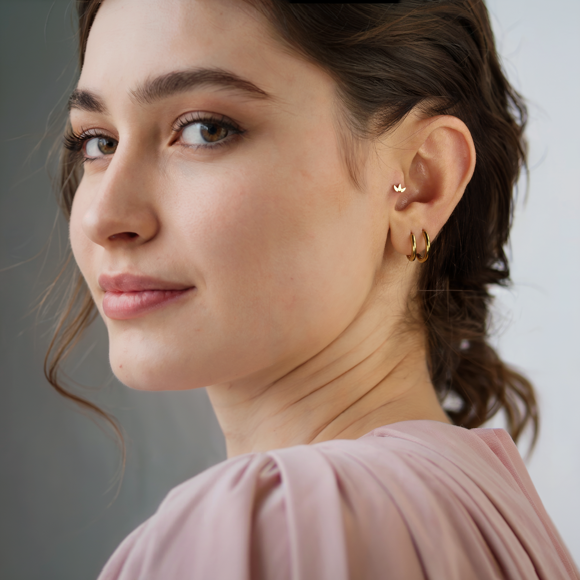 Lotus Flatback Ear Piercing 14K Gold
