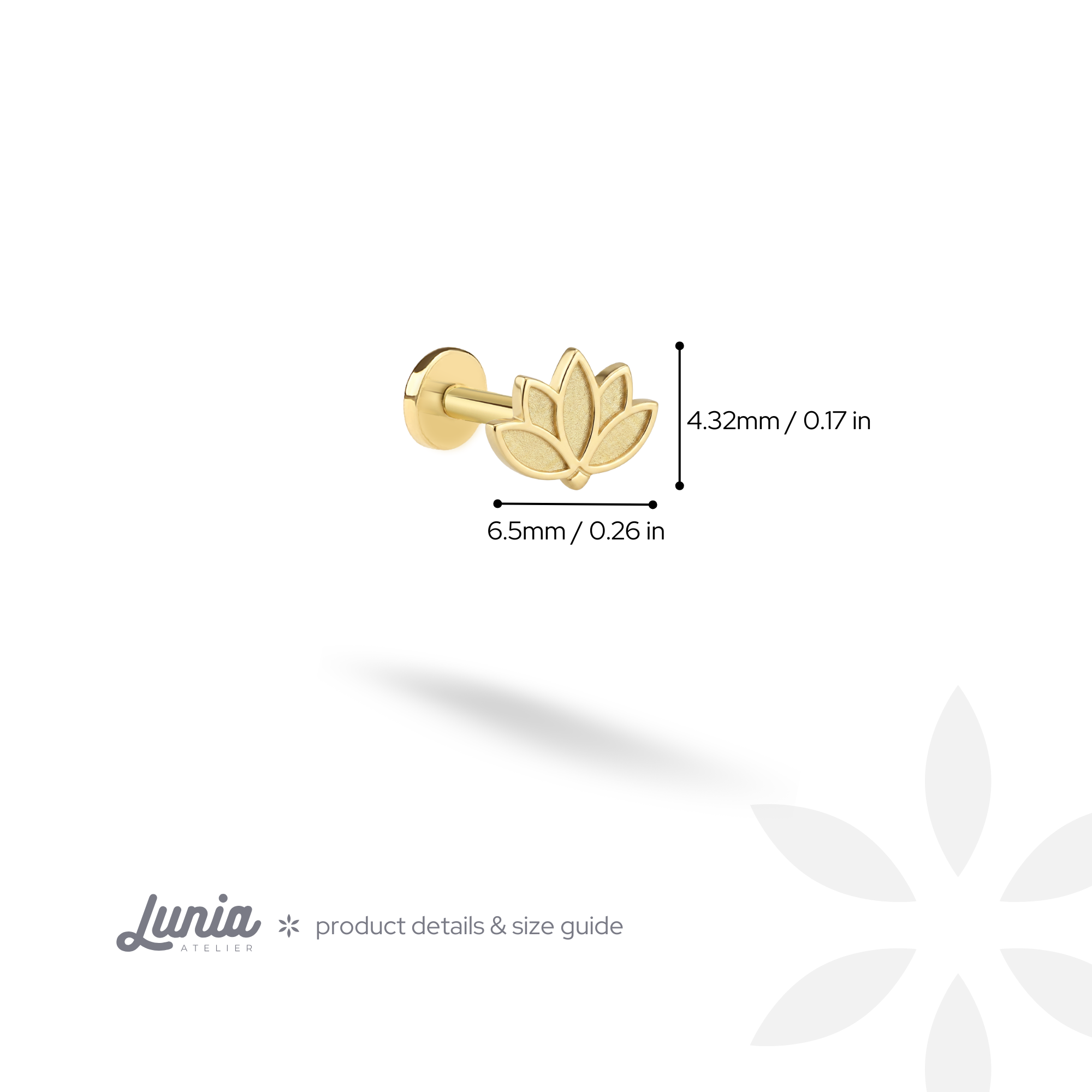 Lotus Flower Flatback Ear Piercing 14K Gold / Silver