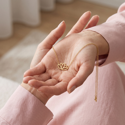 Lotus Flower Pendant Necklace 14K Gold / Silver